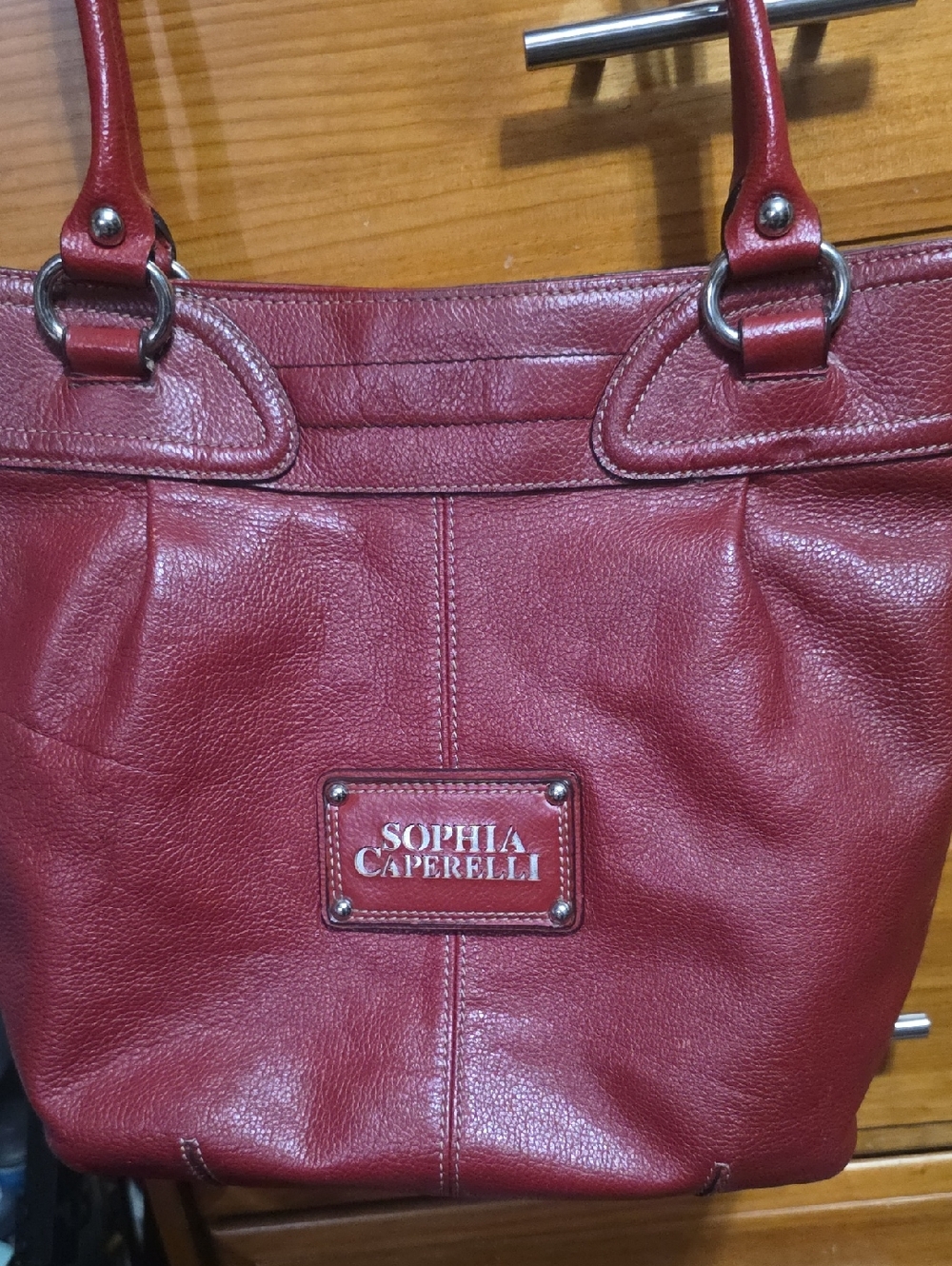 Sophia Caperelli Burgundy Red Leather Tote